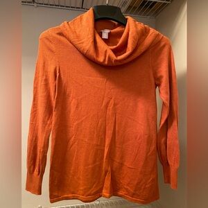 New Chico’s size 0 Orange Cowl Neck Cotton Blend Sweater